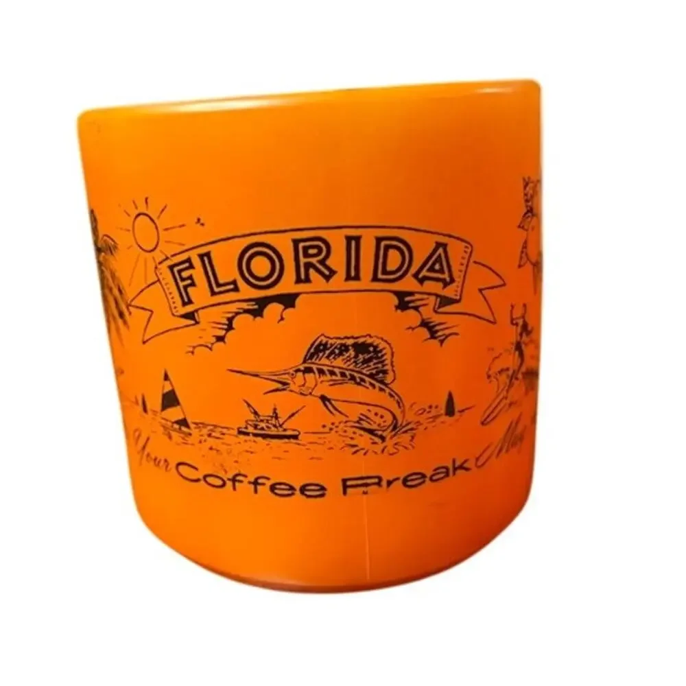 Vintage Florida Federal Milk Glass Co. Coffee Mug Orange Your Coffee Break USA